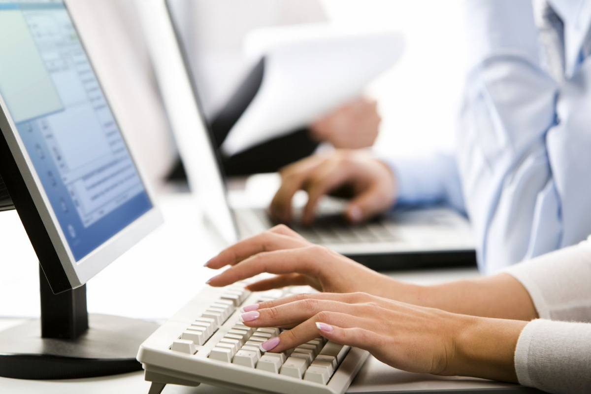 computer and hands
