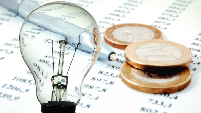 bill, light bulb and coins